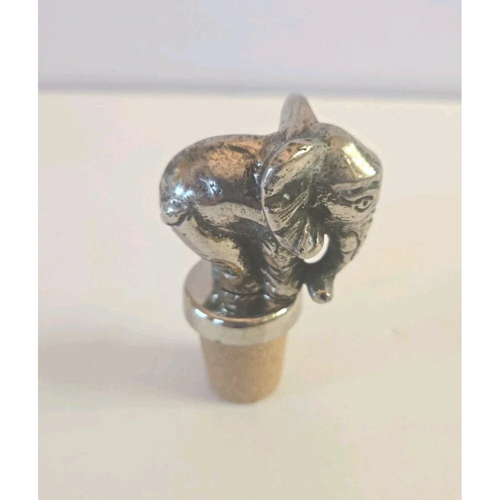 Vintage Silvertone Metal Elephant Stopper Wine Bottle Topper Figural